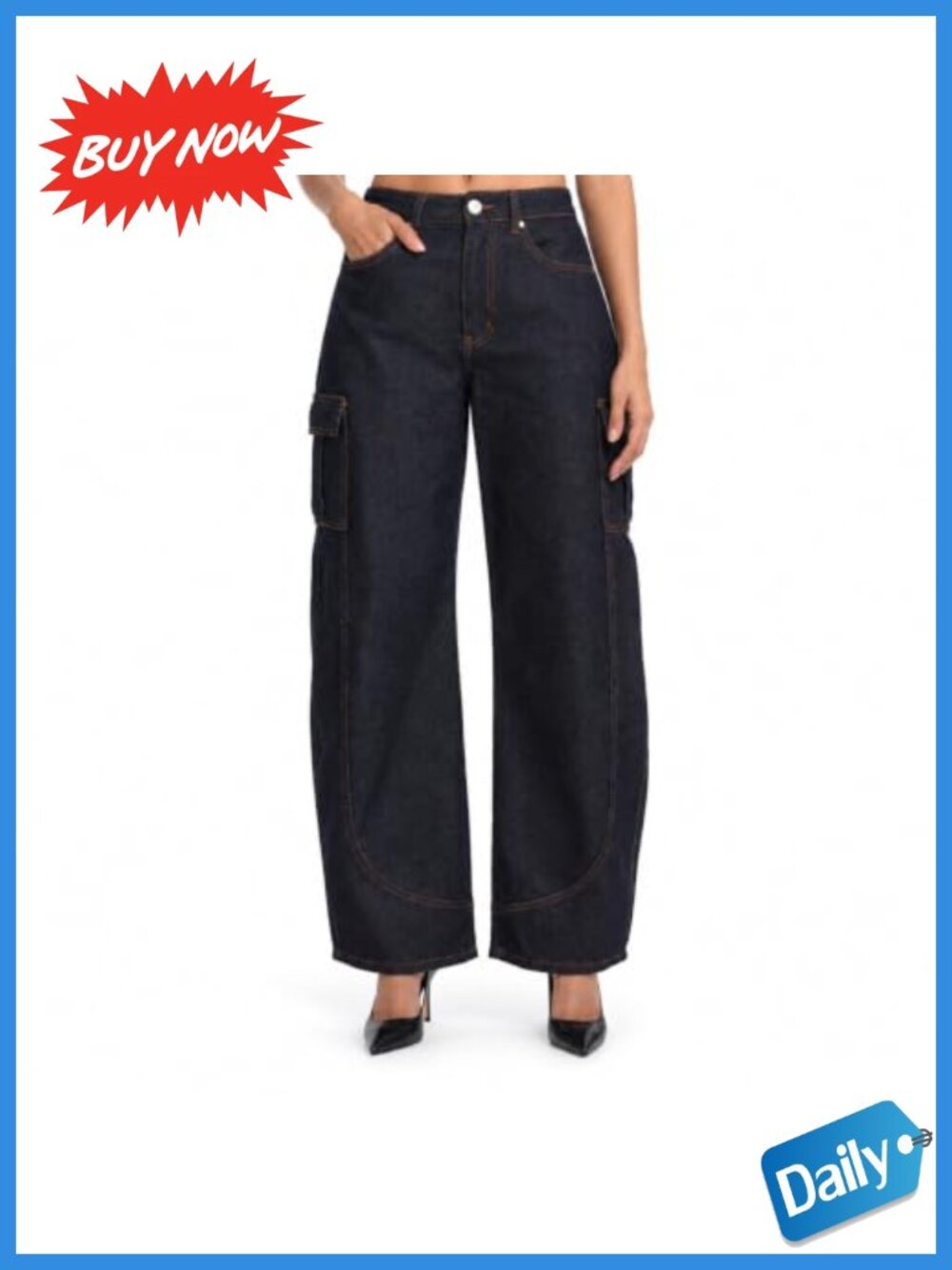 High Waisted Barrel Leg Cargo Jeans Baggy Wide Leg Cotton Denim Pants
